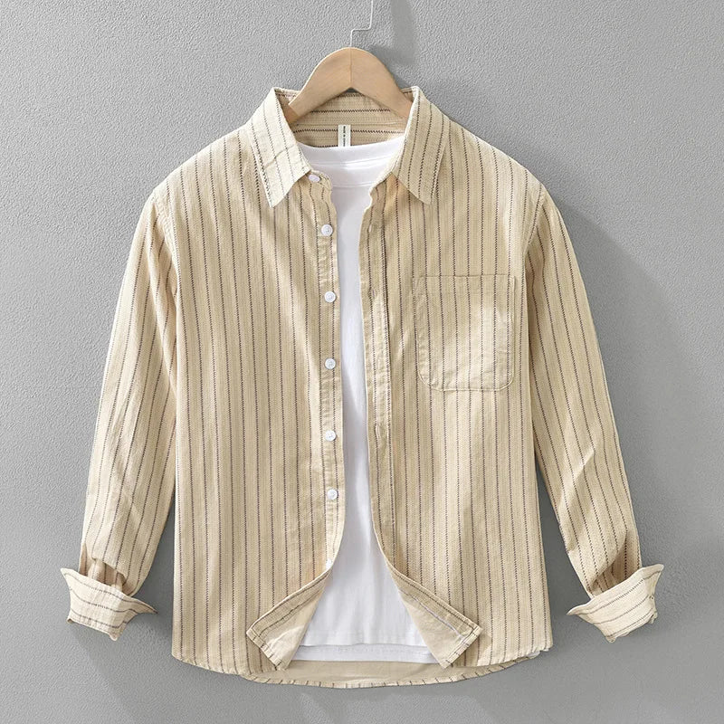 Men's striped relaxed fit casual button-down shirt, perfect for everyday wear, spring, and summer fashion.