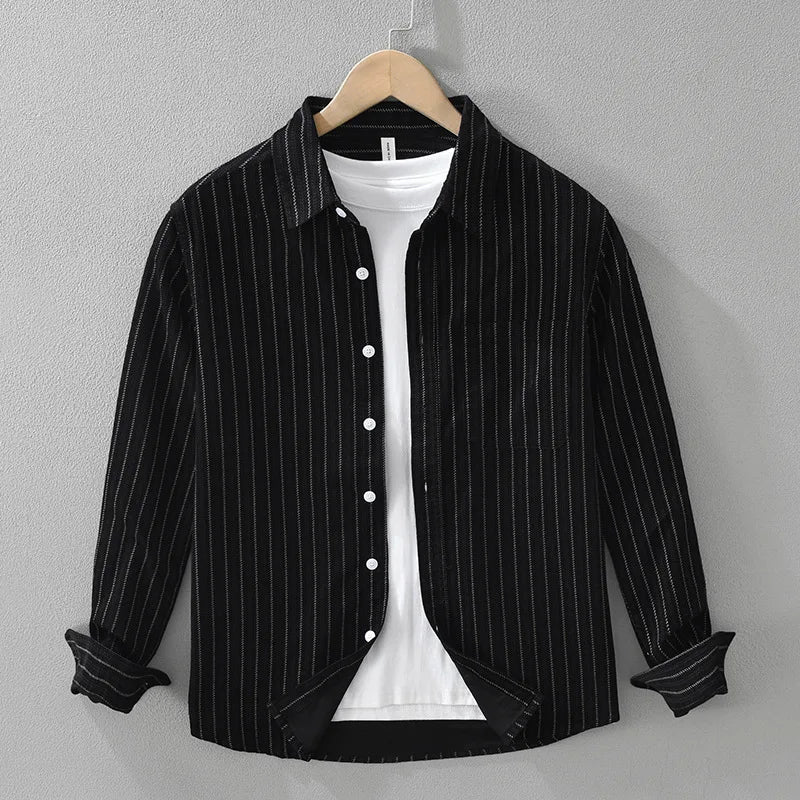 Striped men's relaxed fit casual shirt, great for coastal style, everyday wear, and warm weather fashion.