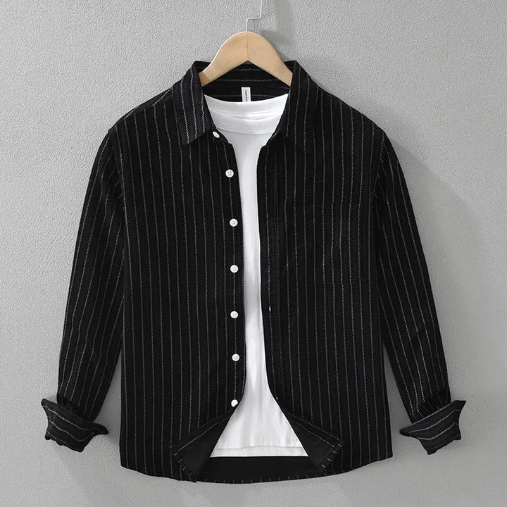 Striped men's relaxed fit casual shirt, great for coastal style, everyday wear, and warm weather fashion.
