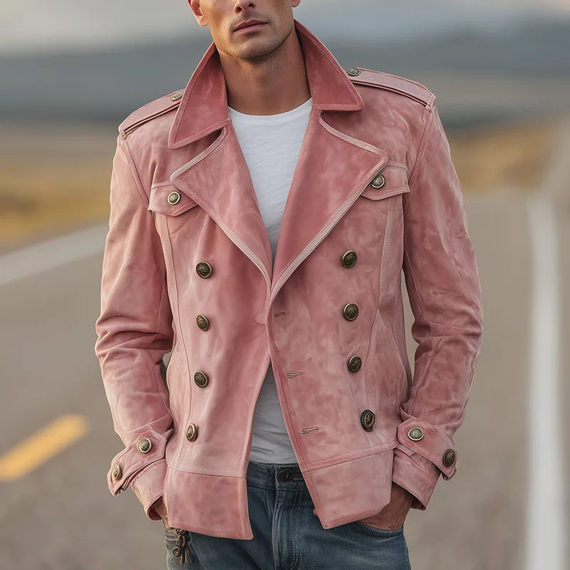 Men's classic structured double-breasted coat, ideal versatile outerwear for a polished all-season look.