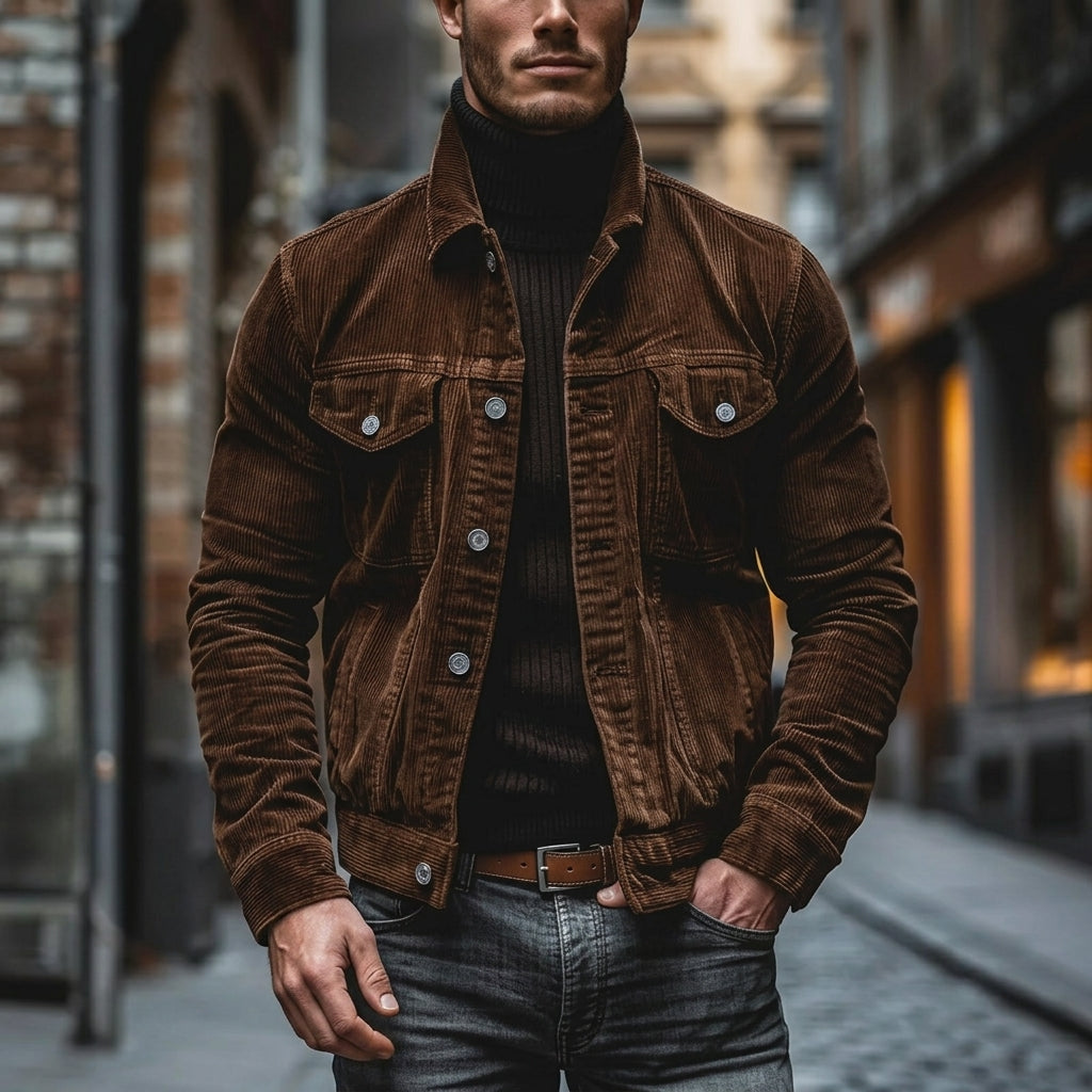 Men's stylish autumn-winter jacket with classic turn-down collar, perfect casual outerwear for men.