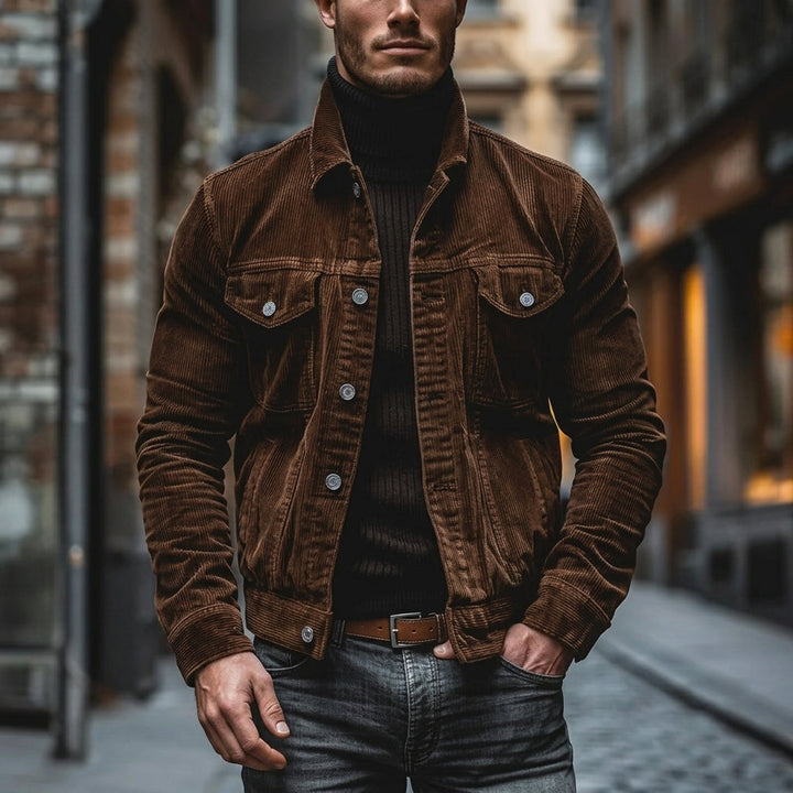 Men's stylish autumn-winter jacket with classic turn-down collar, perfect casual outerwear for men.