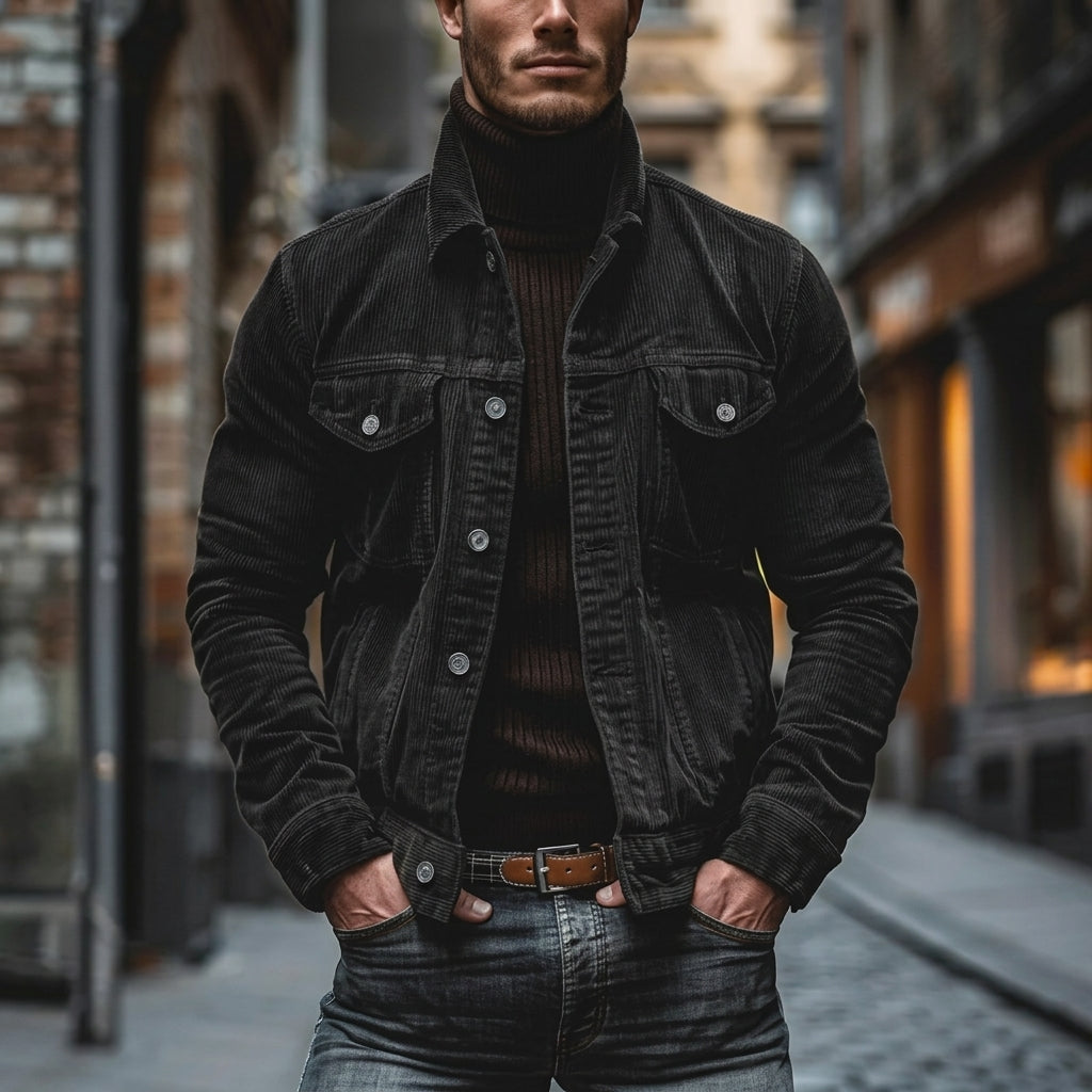 Classic men's autumn-winter jacket, an elegant turn-down collar outerwear, ideal for casual style.