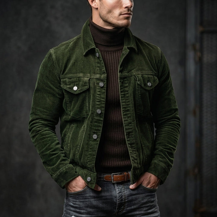 Stylish men's striped autumn-winter jacket, offering a classic turn-down collar and versatile casual look.