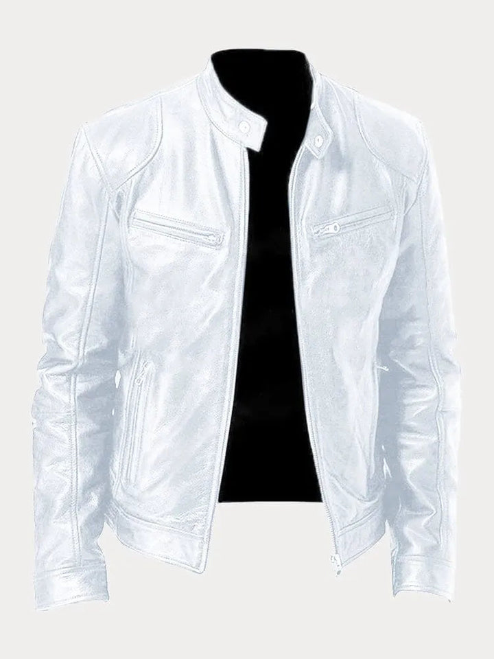 Men's casual zip-up jacket in a classic beige, a staple for everyday wear and fall fashion.