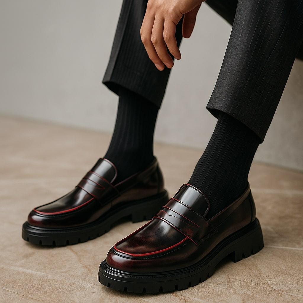 Classic men's penny loafers. Stylish & comfortable slip-on dress shoes, versatile for casual or formal men's fashion.