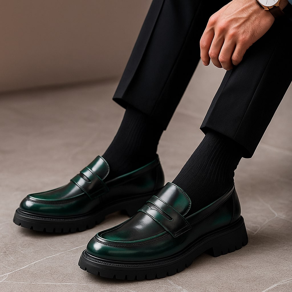 Stylish men's loafers. Comfortable slip-on dress shoes for a classic look, suitable for casual or everyday fashion.