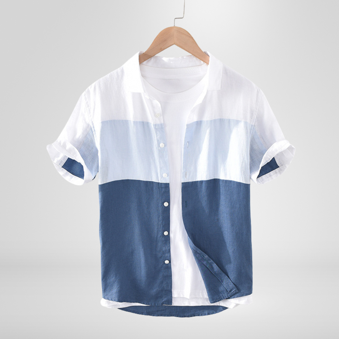 Men's stylish contrast panel shirt for a modern, relaxed casual look. Perfect comfortable summer fashion.