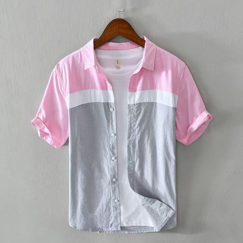 Modern men's contrast panel shirt, a stylish and comfortable choice for casual summer fashion.