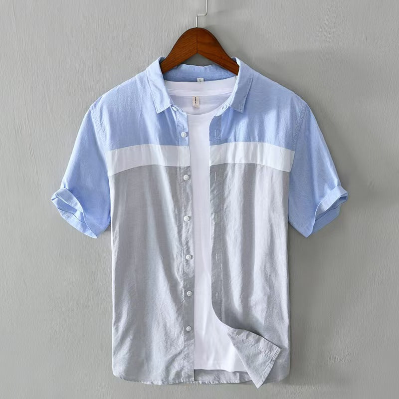 Comfortable men's shirt with unique contrast panel design, offering a stylish relaxed fit for casual summer days.