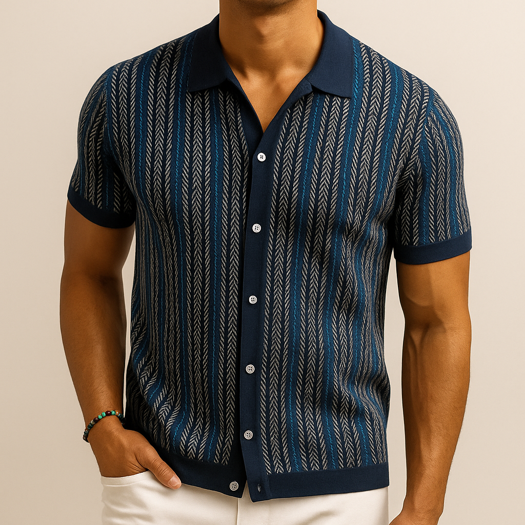 Men's stylish herringbone button-down shirt, long sleeve, perfect for smart casual fashion.