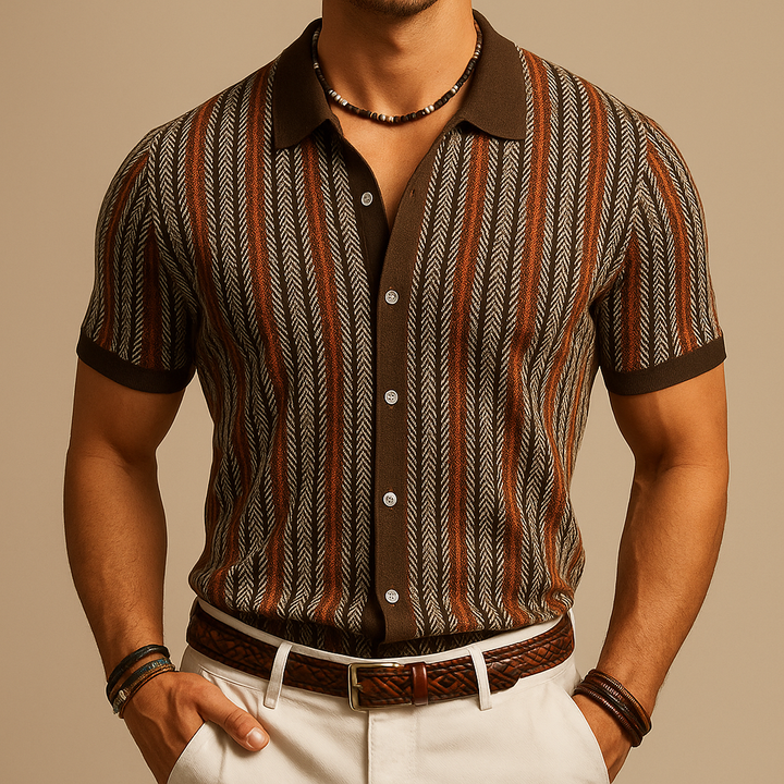 Versatile men's herringbone long sleeve button-down shirt, ideal for casual & smart everyday wear.