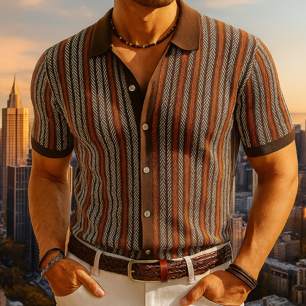 High-quality men's collared herringbone shirt, long sleeve button-down, versatile for any wardrobe.