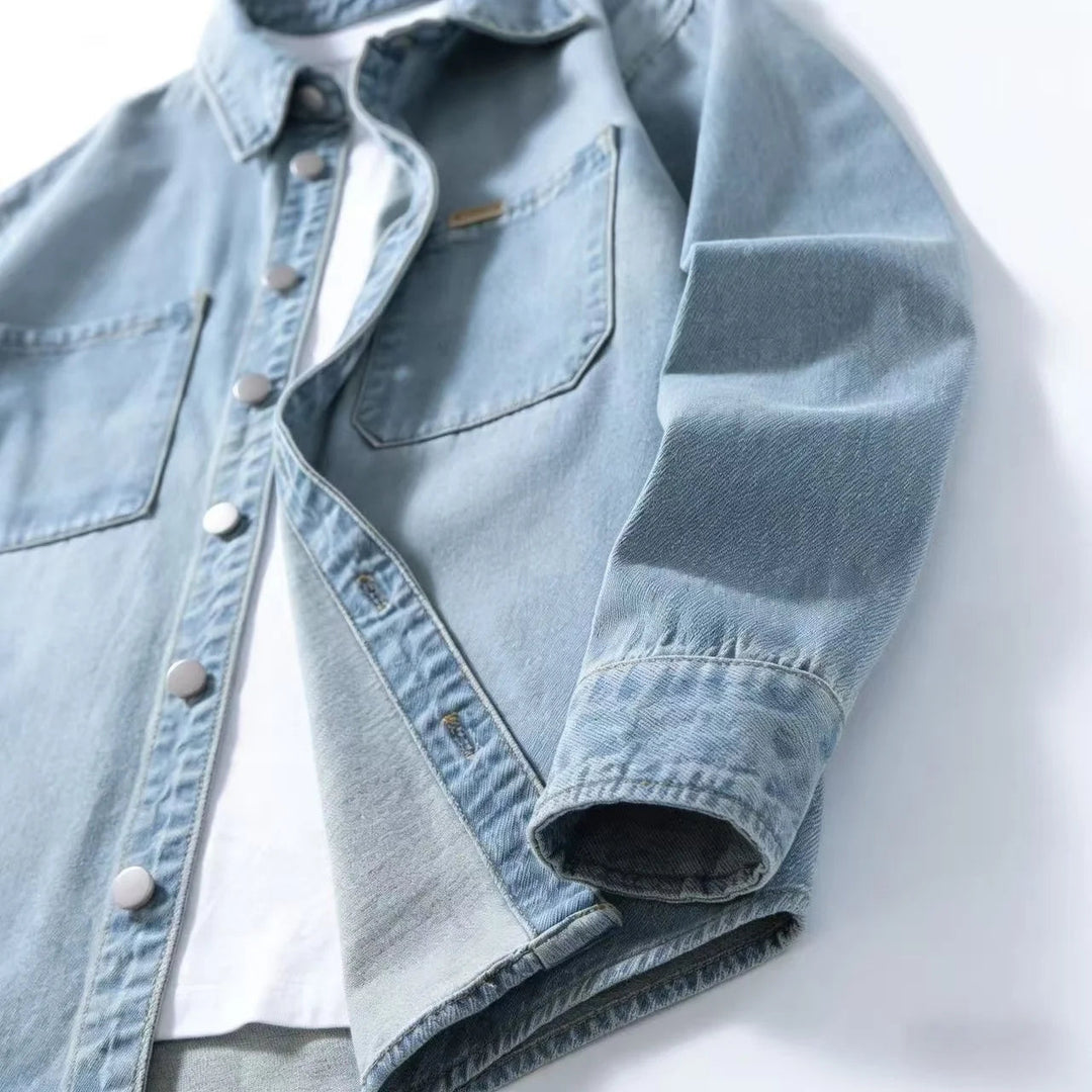 Light blue men's overshirt for refined comfort and versatile casual wear.