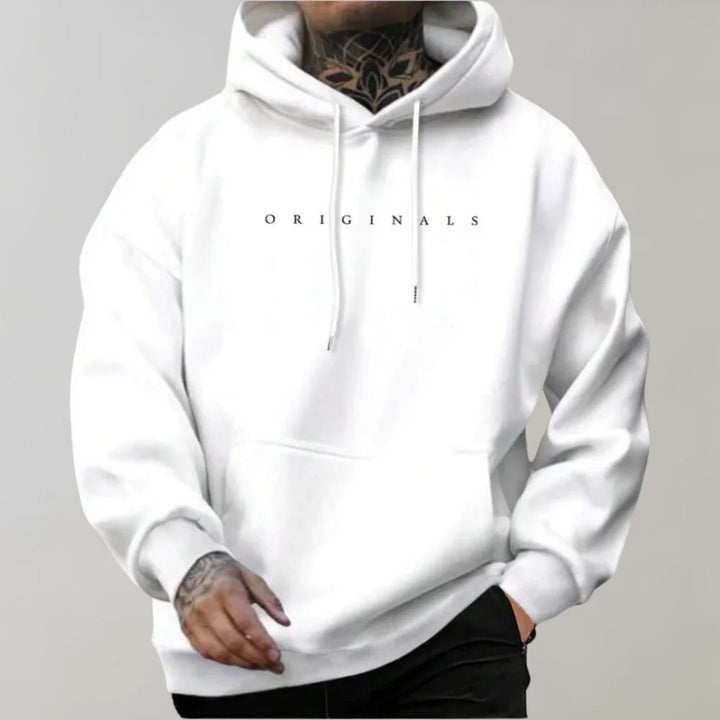 New men's long-sleeve oversized hooded sweatshirt, a comfortable pullover with an adjustable hood for casual style.