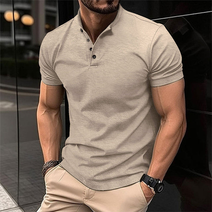 Men's casual short sleeve polo shirt, a stylish Henley top with a versatile design for comfort.