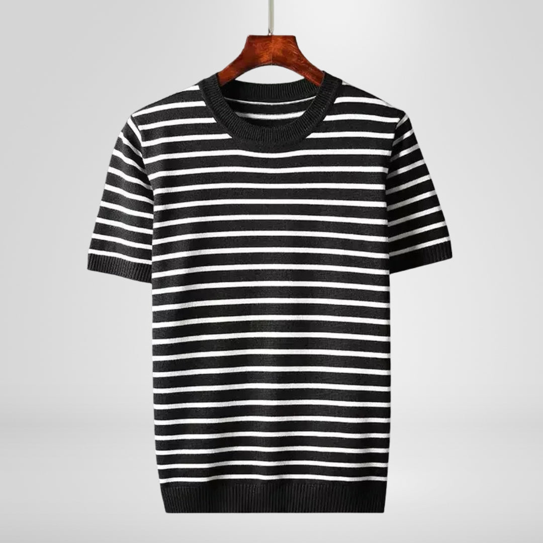 Comfortable men's crewneck sweater featuring a classic striped pattern. Perfect for stylish casual wear.