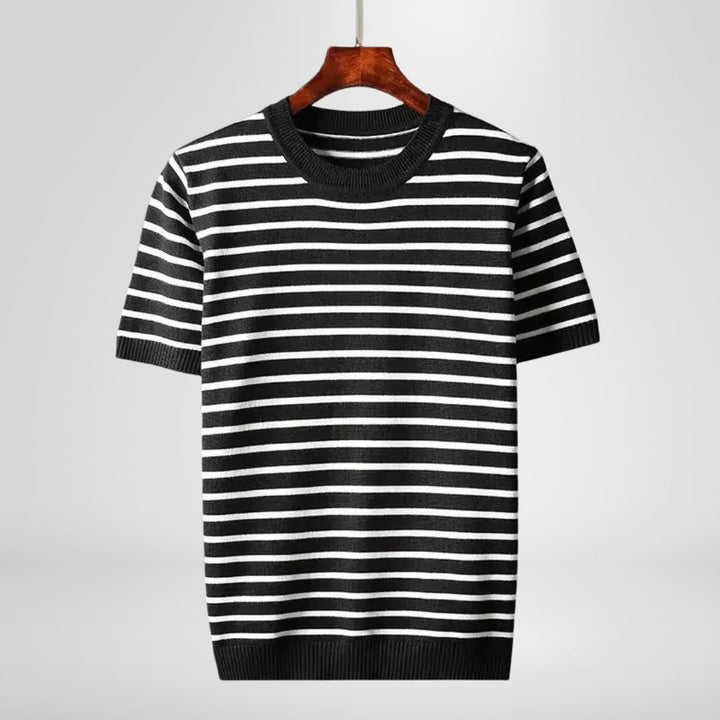 Comfortable men's crewneck sweater featuring a classic striped pattern. Perfect for stylish casual wear.