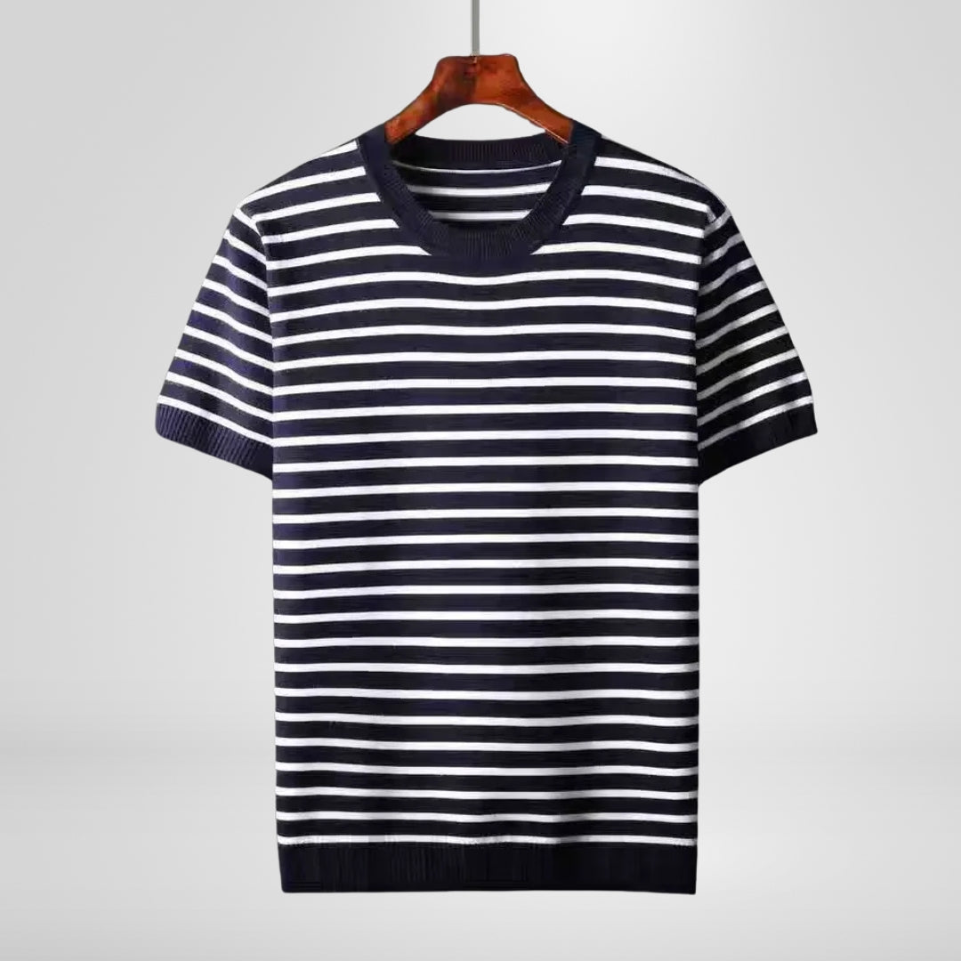 Modern men's striped crewneck sweater, offering all-day comfort. A versatile and stylish top.