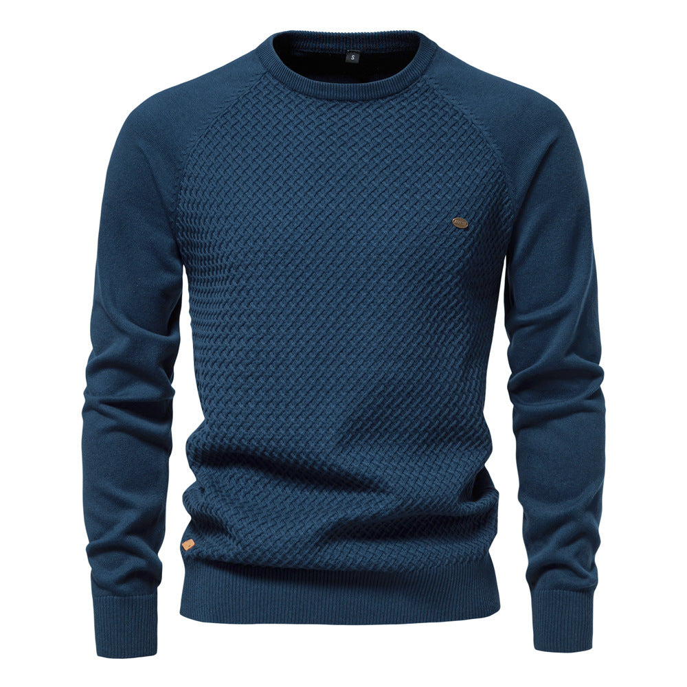 Men's casual long sleeve waffle knit sweater, neutral color for versatile outfit combinations