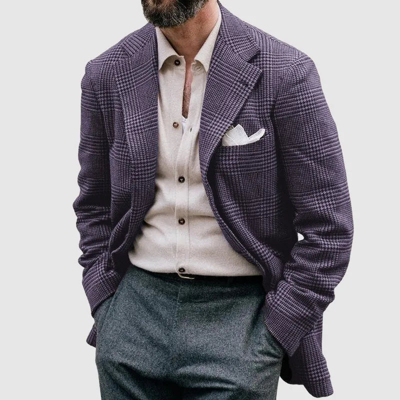 Men's tailored checkered blazer, perfect for business attire, formal wear, or smart casual outfits. Timeless style.
