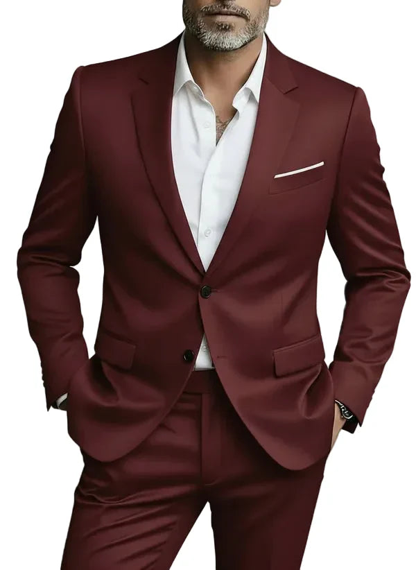 Stylish charcoal grey men's slim fit tailored two-piece suit. Perfect for professional business attire & formal events.