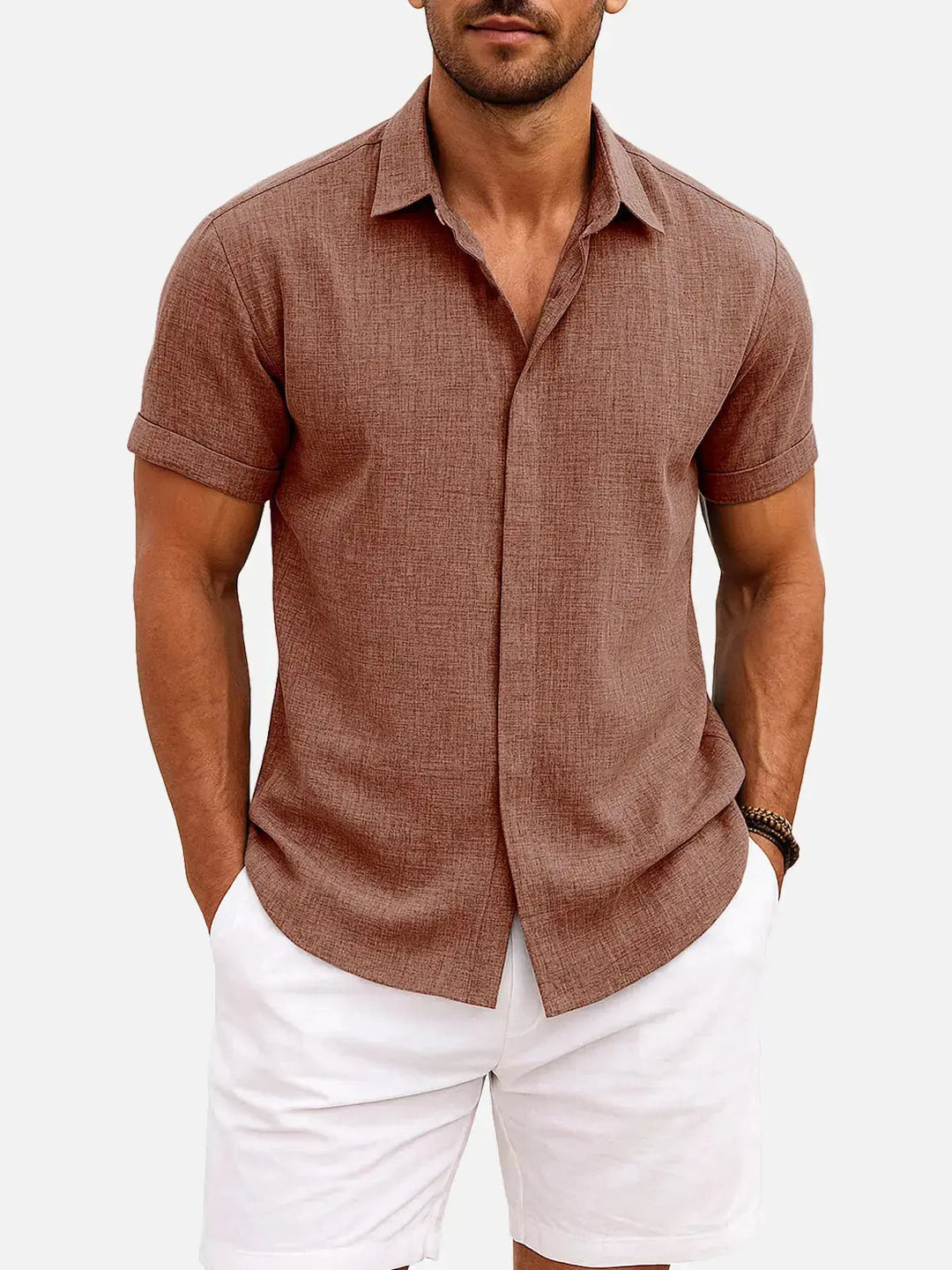 Textured casual men's shirt, short sleeve, button down, for effortless summer style.