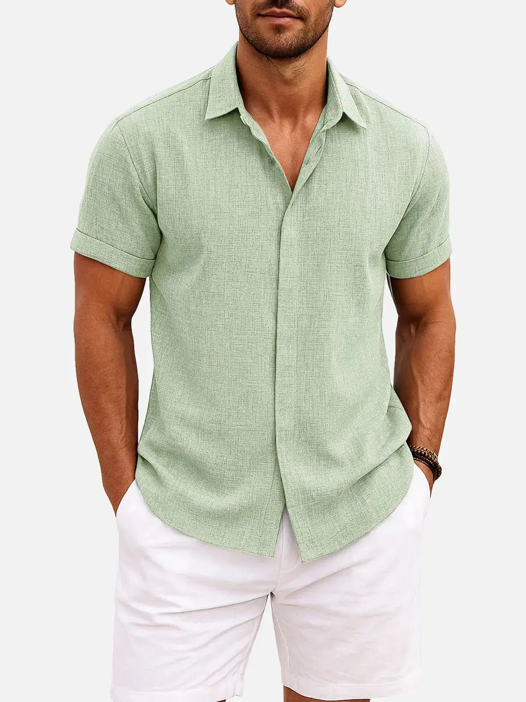 Everyday men's casual textured button down shirt, suitable for summer fashion.