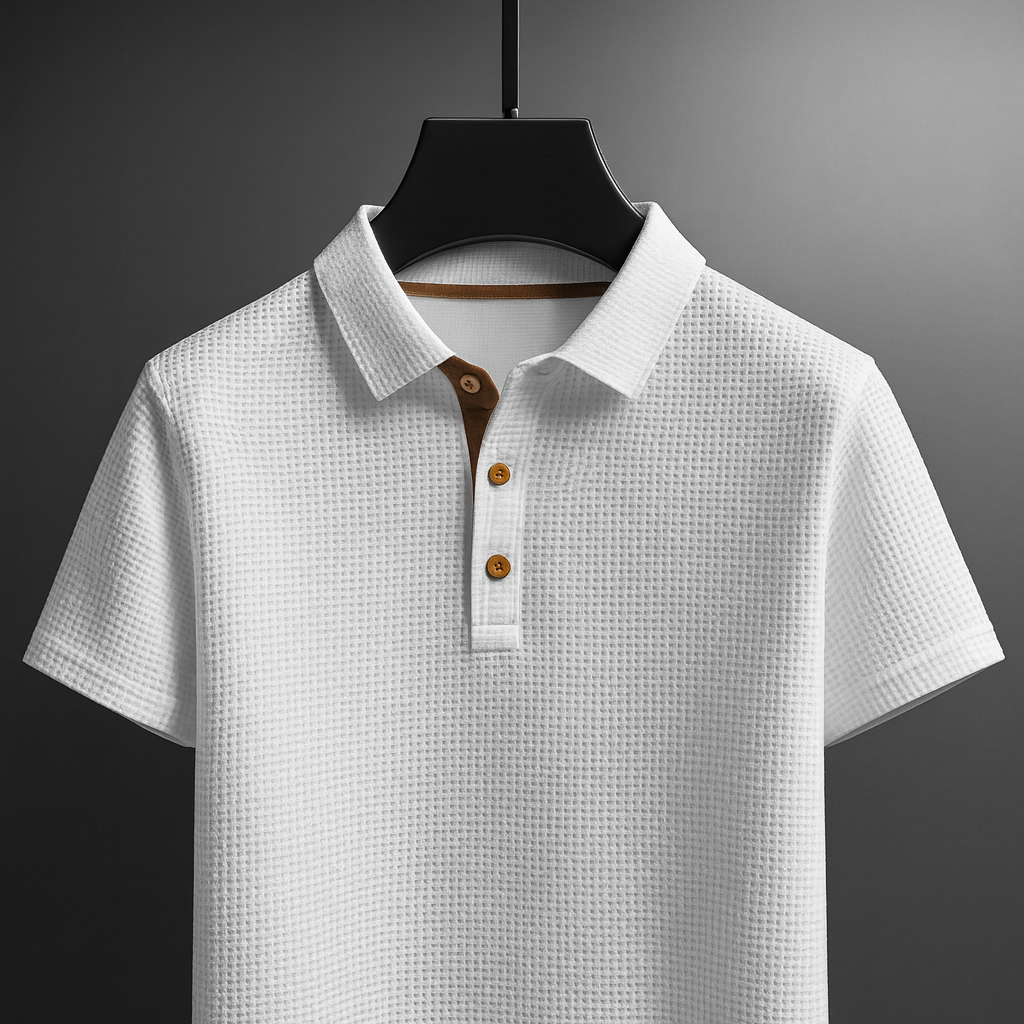 Versatile men's textured polo, ideal for casual wear or summer outings. Features a comfortable fit and stylish spread collar.