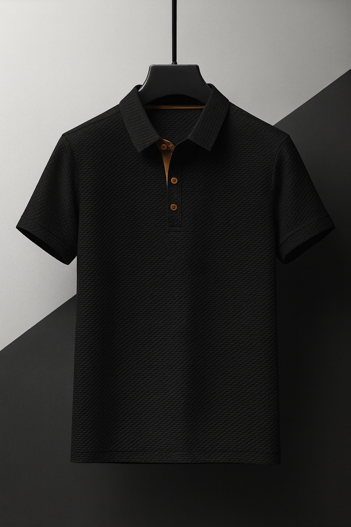 Men's textured casual polo shirt, short-sleeve comfort top, ideal for versatile summer fashion and everyday style.