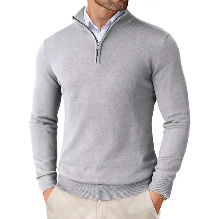 Sophisticated men's half-zip sweater, a wardrobe essential combining comfort and modern design.