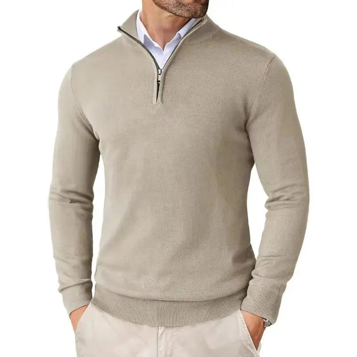 Effortless style: Men's half-zip sweater, a comfortable and versatile top for smart casual outfits.