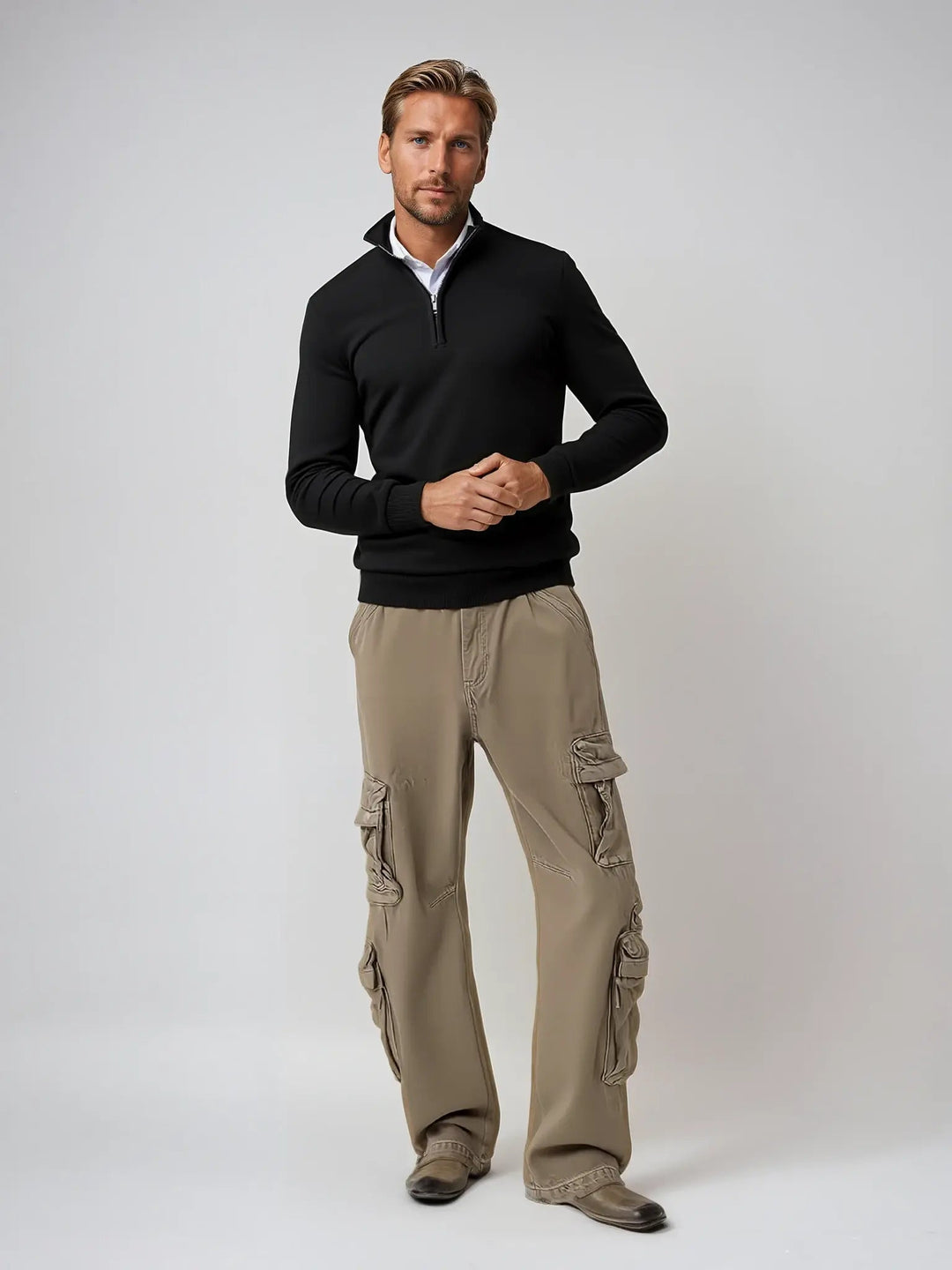 Stylish men's pullover half-zip sweater, a timeless wardrobe essential for everyday wear.