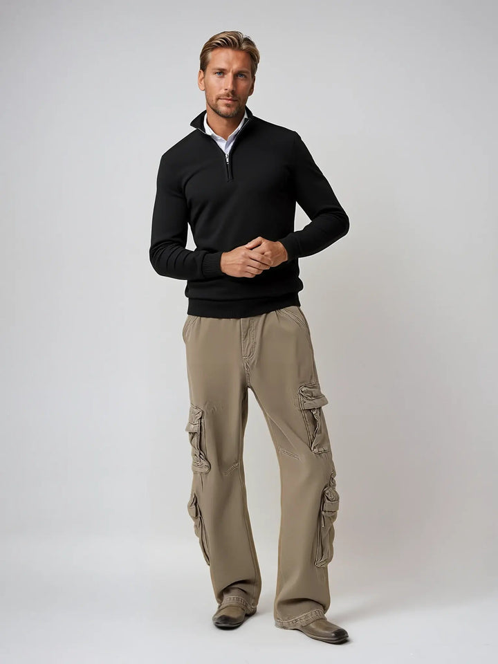 Stylish men's pullover half-zip sweater, a timeless wardrobe essential for everyday wear.