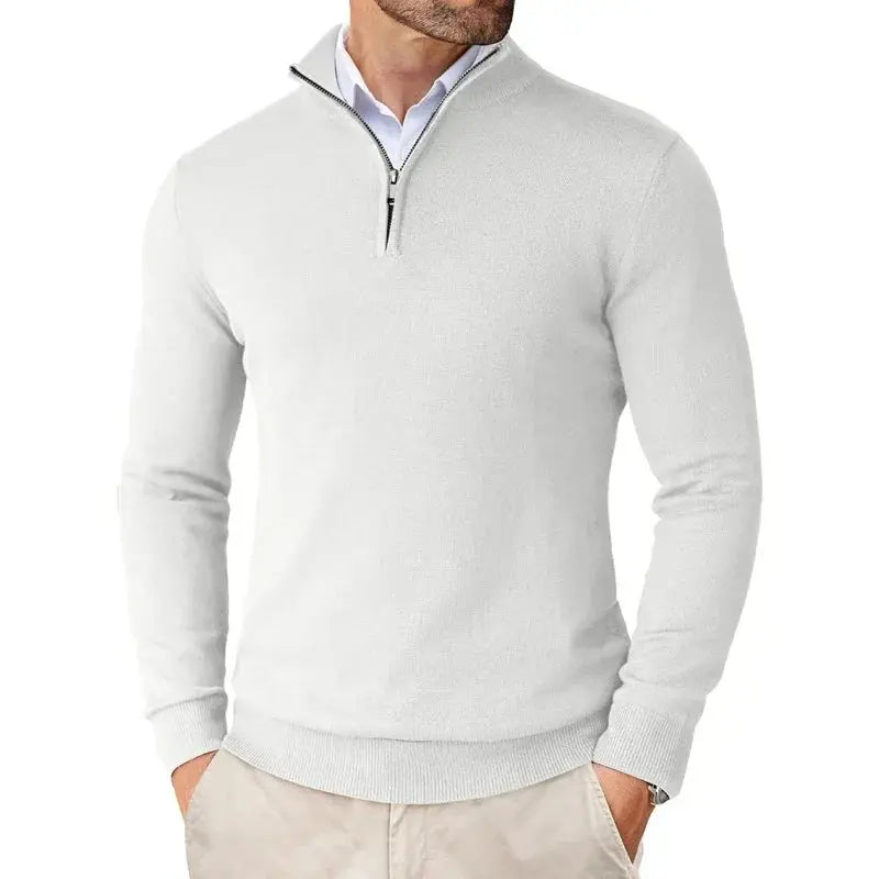 Comfortable men's half-zip sweater for layering, offering modern style and versatility.