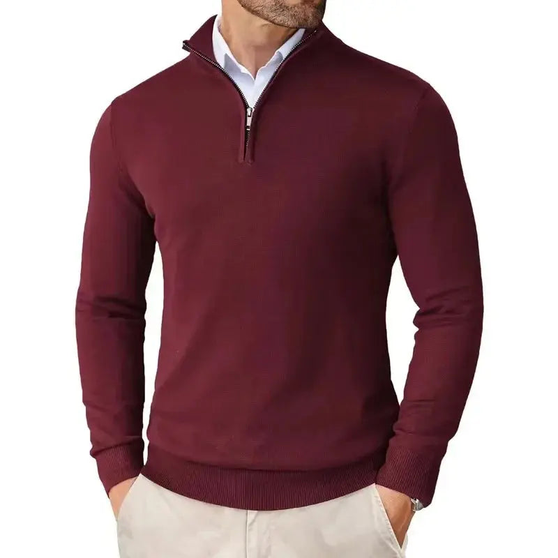 Grey men's half-zip pullover sweater, a versatile top for any occasion and modern men's fashion.