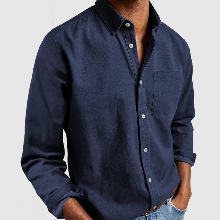 Stylish men's classic button-down long-sleeve top. Perfect for versatile casual wear & layering.