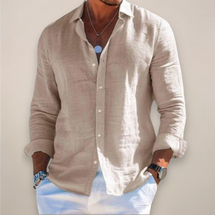 Everyday men's long sleeve button-up shirt, a versatile collared top for various casual and smart casual occasions.