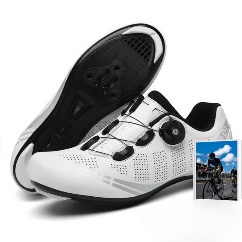 Men's SPD cycling shoes with secure fit system, durable for road, trail, and spin class cycling.