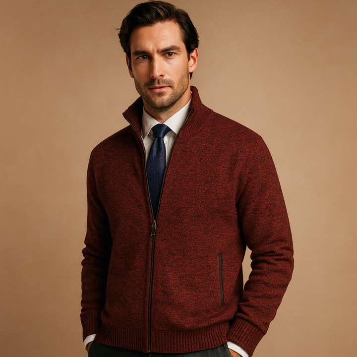 Textured men's zipped knit cardigan, a cozy and comfortable sweater, perfect casual outerwear for fall & winter.