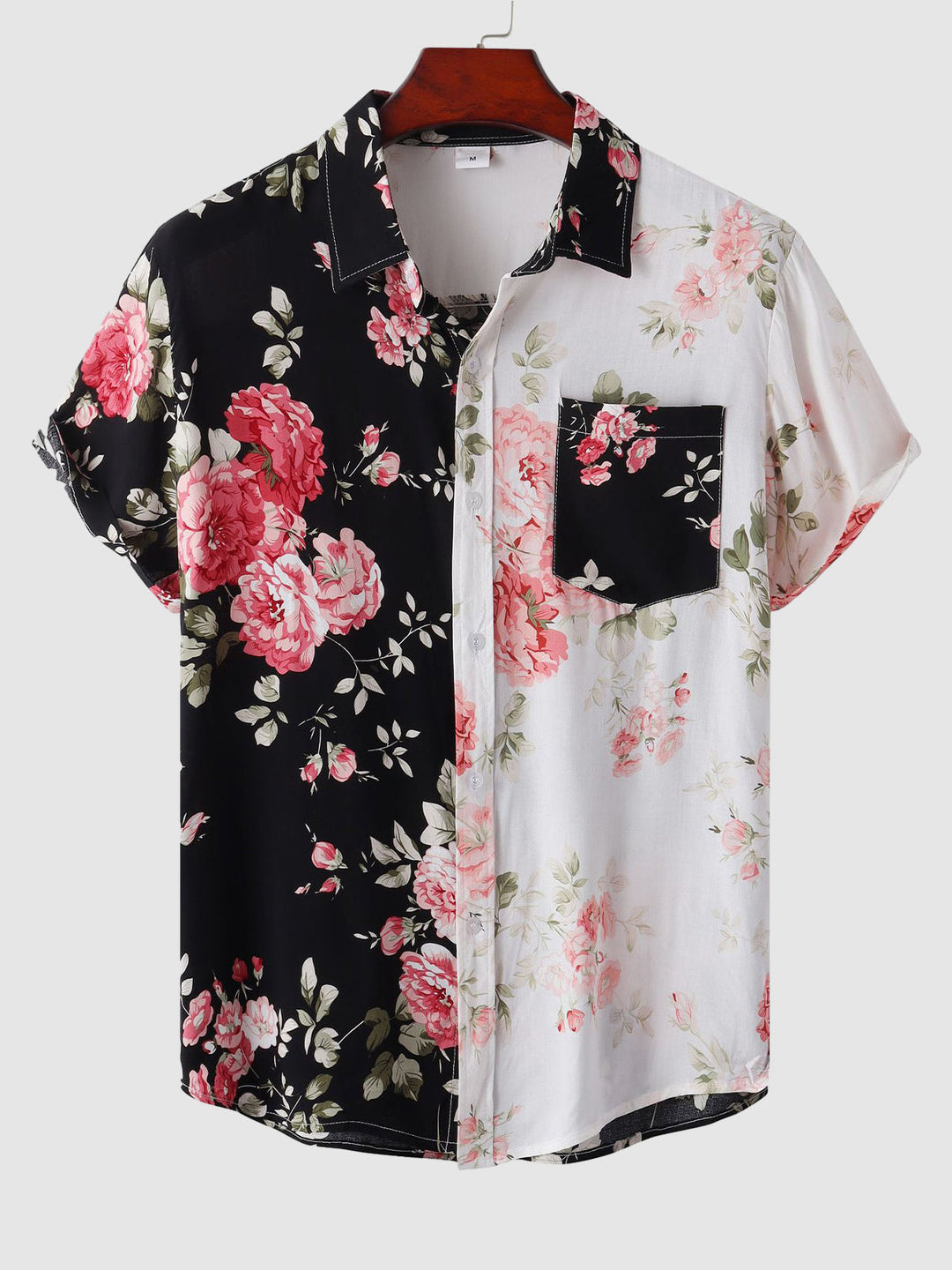 Men's vibrant floral button-down short sleeve shirt, perfect for summer fashion & casual wear.