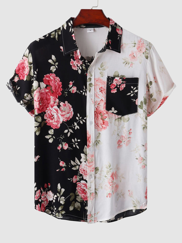 Men's vibrant floral button-down short sleeve shirt, perfect for summer fashion & casual wear.