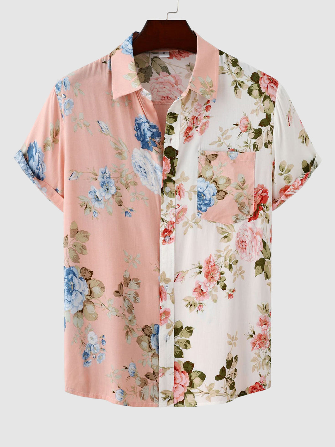 Relaxed fit men's floral button-down short sleeve shirt, comfortable casual summer apparel.