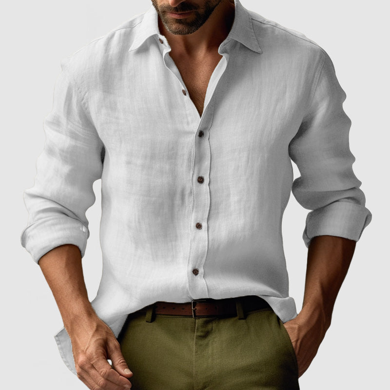 Stylish men's vintage button-up shirt. Versatile long-sleeve smart-casual top for modern everyday fashion.