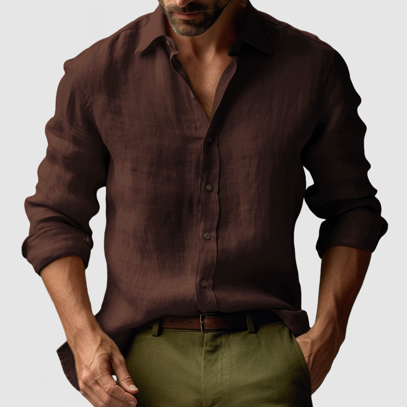 Men's vintage button-up shirt, a stylish long-sleeve top for smart-casual autumn outfits & everyday comfort.