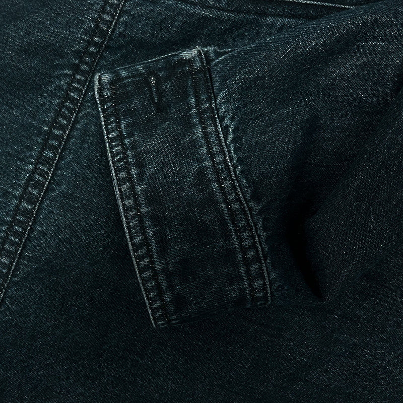 Slim fit men's mid-season denim jacket, vintage distressed blue wash with a stylish stand collar.