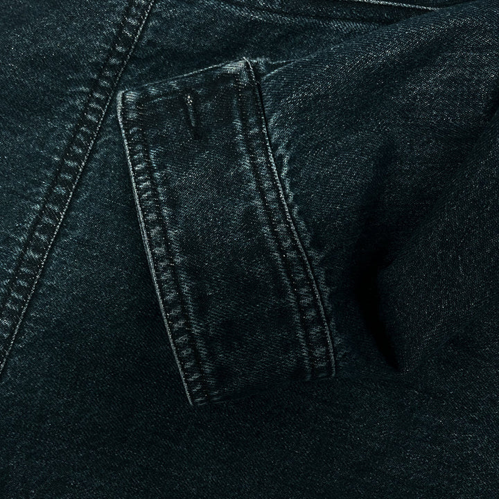 Slim fit men's mid-season denim jacket, vintage distressed blue wash with a stylish stand collar.