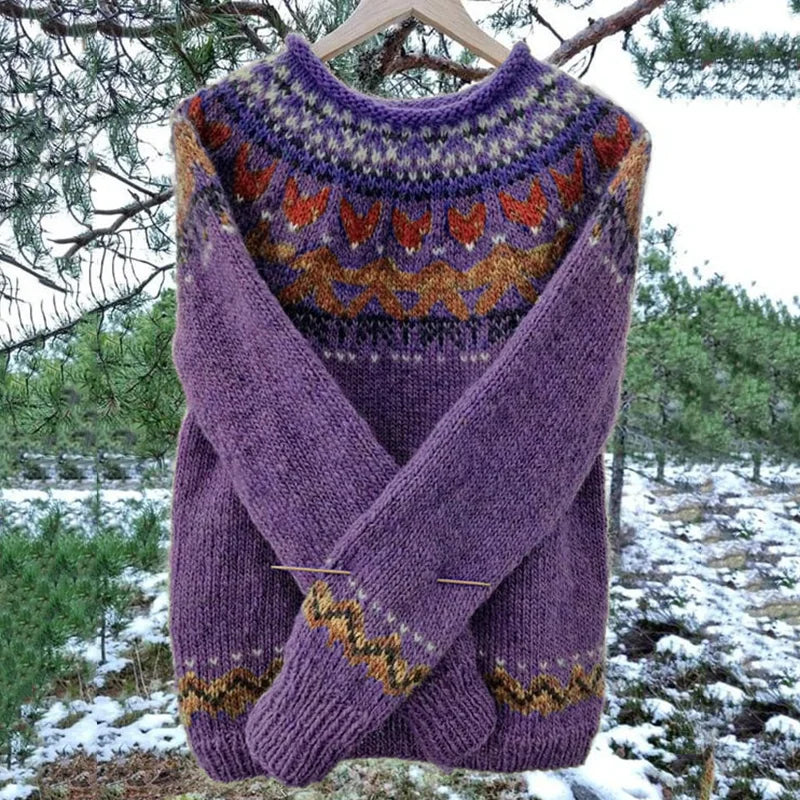 Stylish men's vintage knit sweater featuring a unique geometric pattern. Cozy pullover for fall fashion.