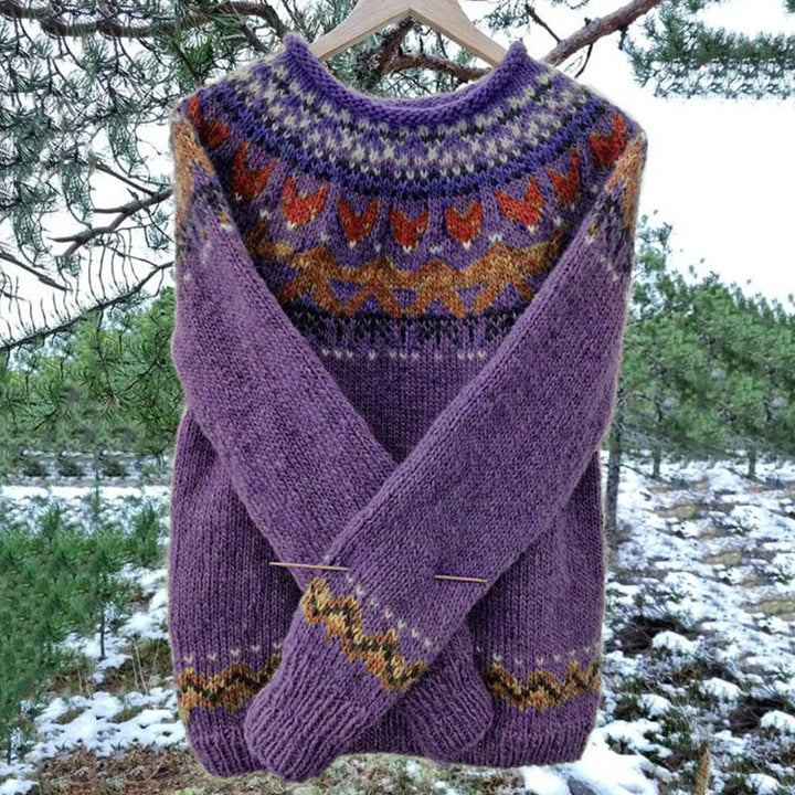 Stylish men's vintage knit sweater featuring a unique geometric pattern. Cozy pullover for fall fashion.