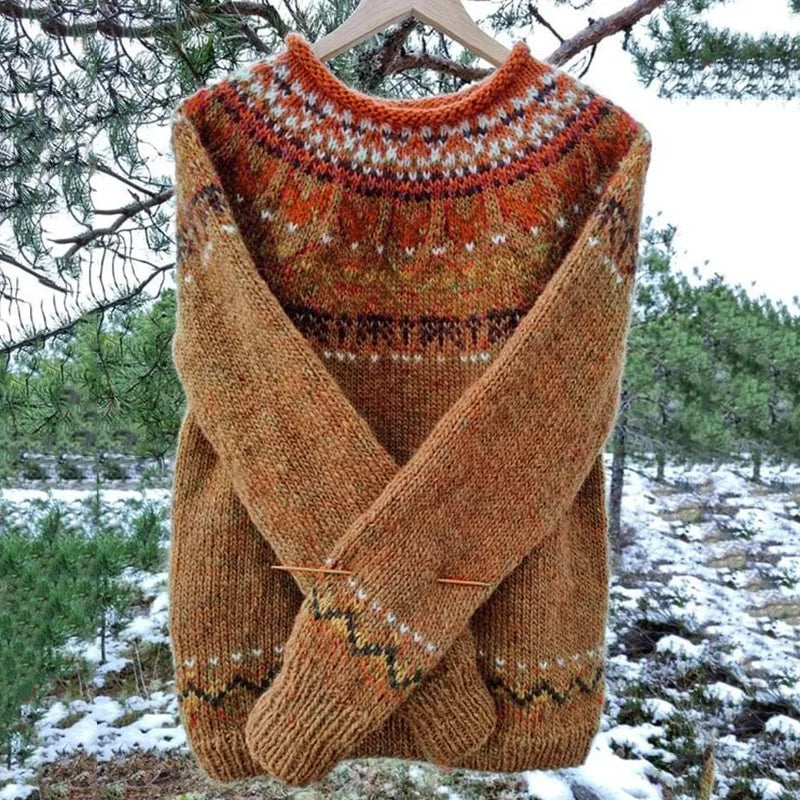Relaxed fit men's vintage geometric knit pullover. A stylish and comfortable crewneck sweater for fall.
